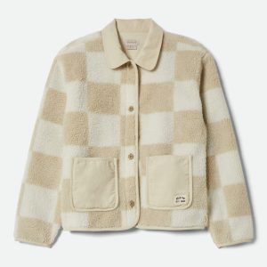 Women's Delilah Sherpa Jacket - White/Natural Finish Line Checker