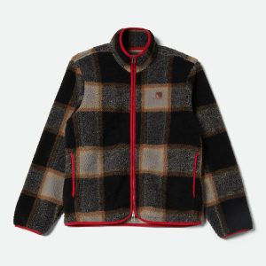 Buffalo Plaid Sherpa Full Zip Jacket - Black/Cream