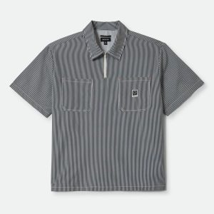 Journey Lightweight 1/2 Zip Cropped Short Sleeve Shirt - Navy/White Stripe