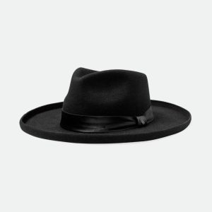 Victoria Felt Fedora - Black/Black Satin