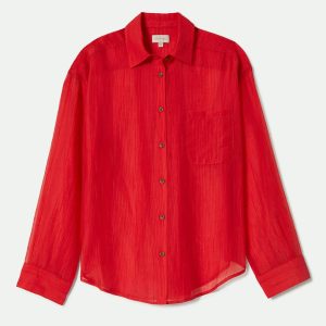 Women's East Side Boxy L/S Button Down - Crimson