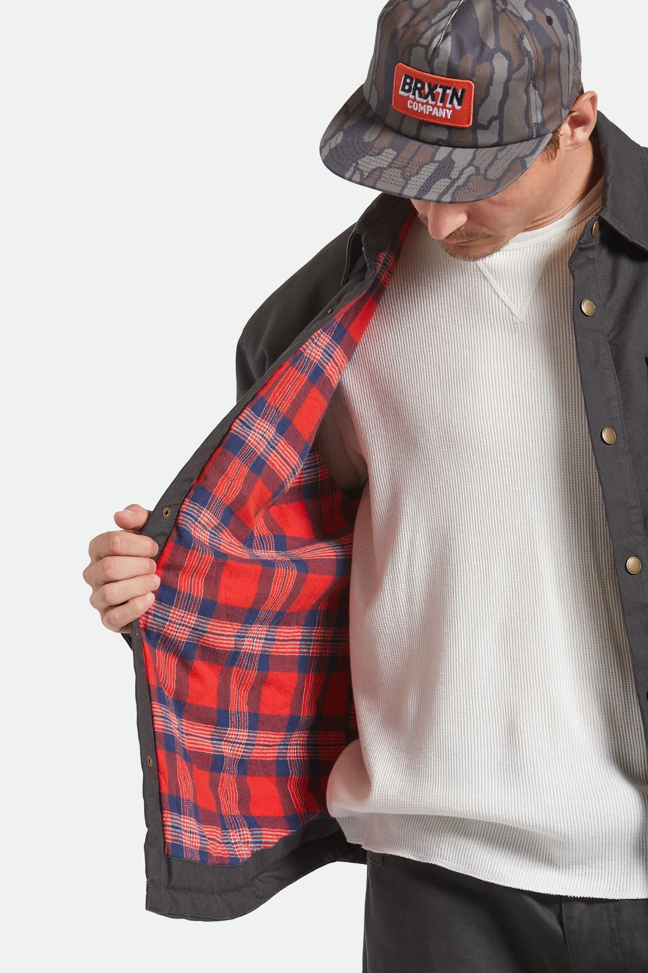 Builders Stretch Flannel Lined Jacket - Washed Black/Red - Image 3