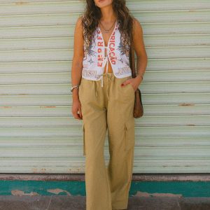 The Jett Lightweight Cargo Wide Leg Pant - Olive Stone