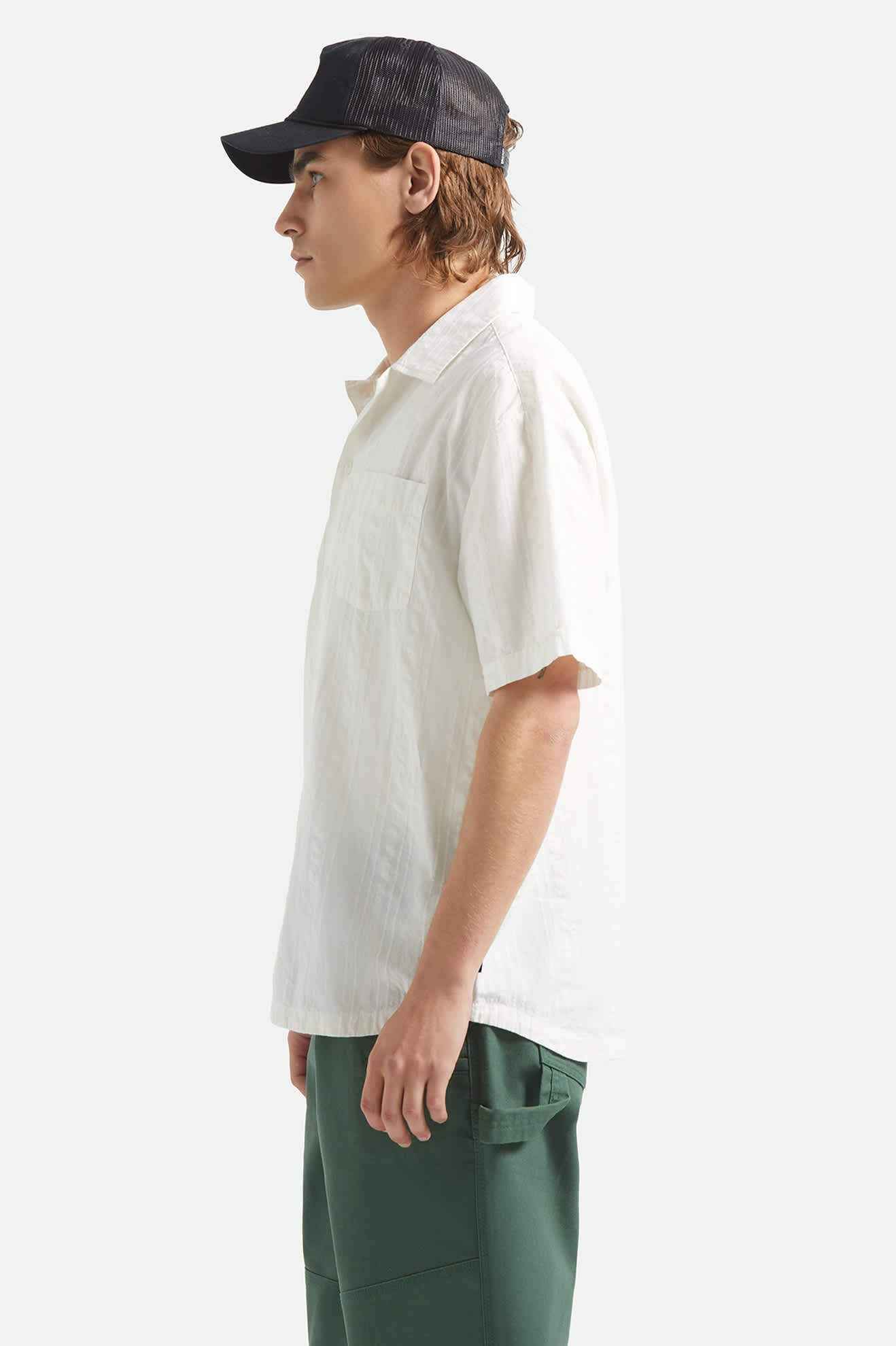 Vintage Short Sleeve Shirt - Off White Jacquard Stripe - Image 3