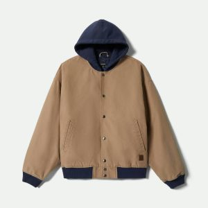 Canvas Hooded Bomber Jacket - Khaki/Mood Indigo