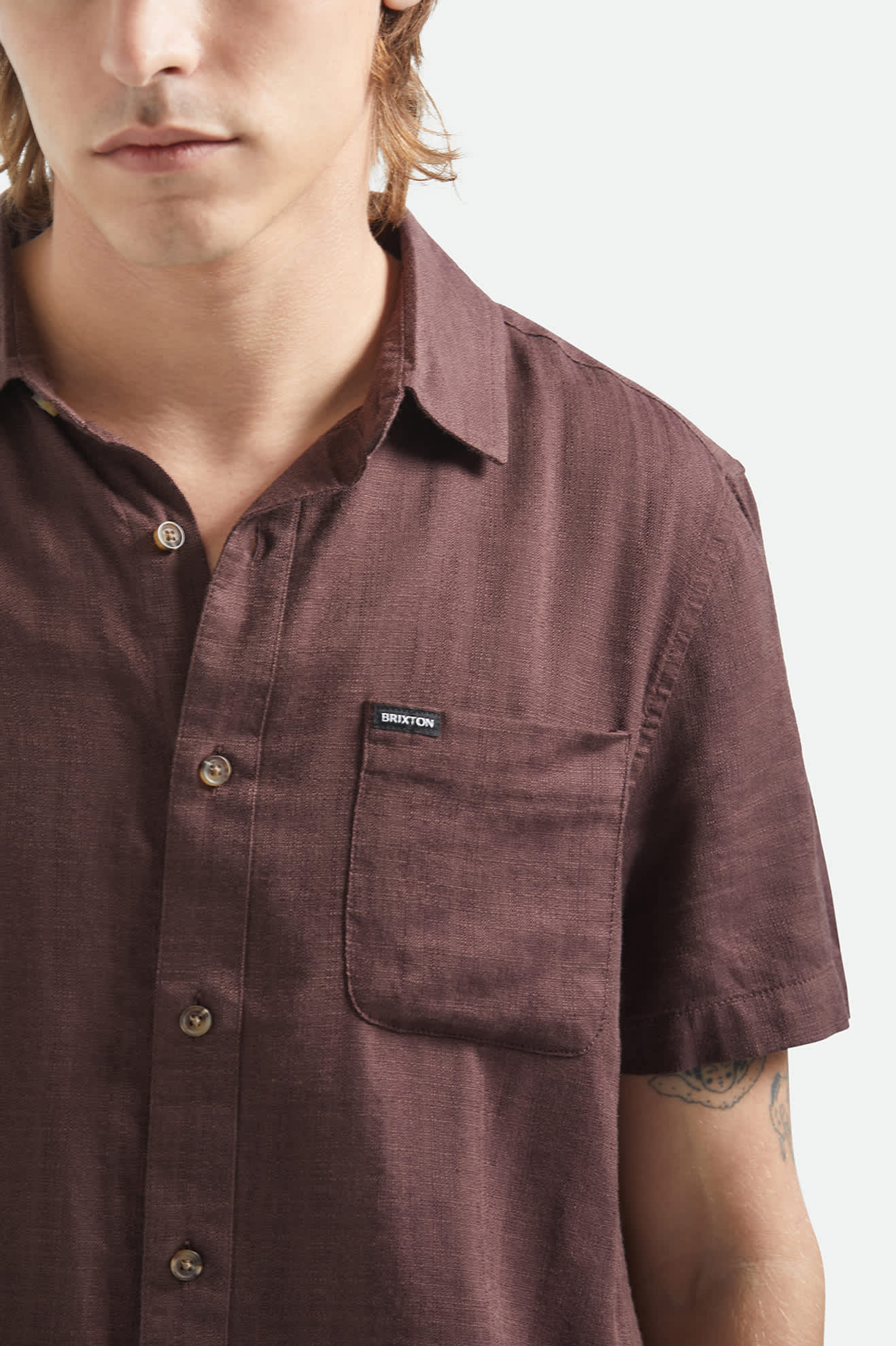 Charter Slub Short Sleeve Shirt - Chocolate - Image 5