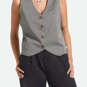 Houndstooth Leisure Vest - Winter White/Black