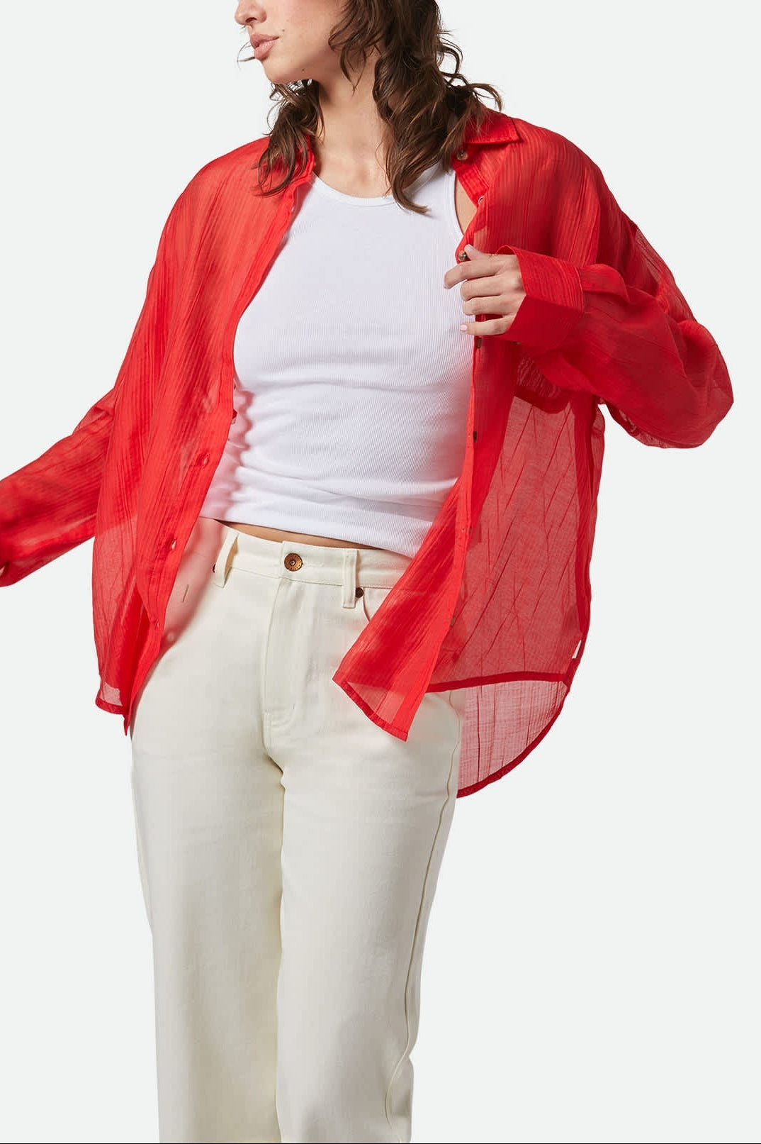 Women's East Side Boxy L/S Button Down - Crimson - Image 2