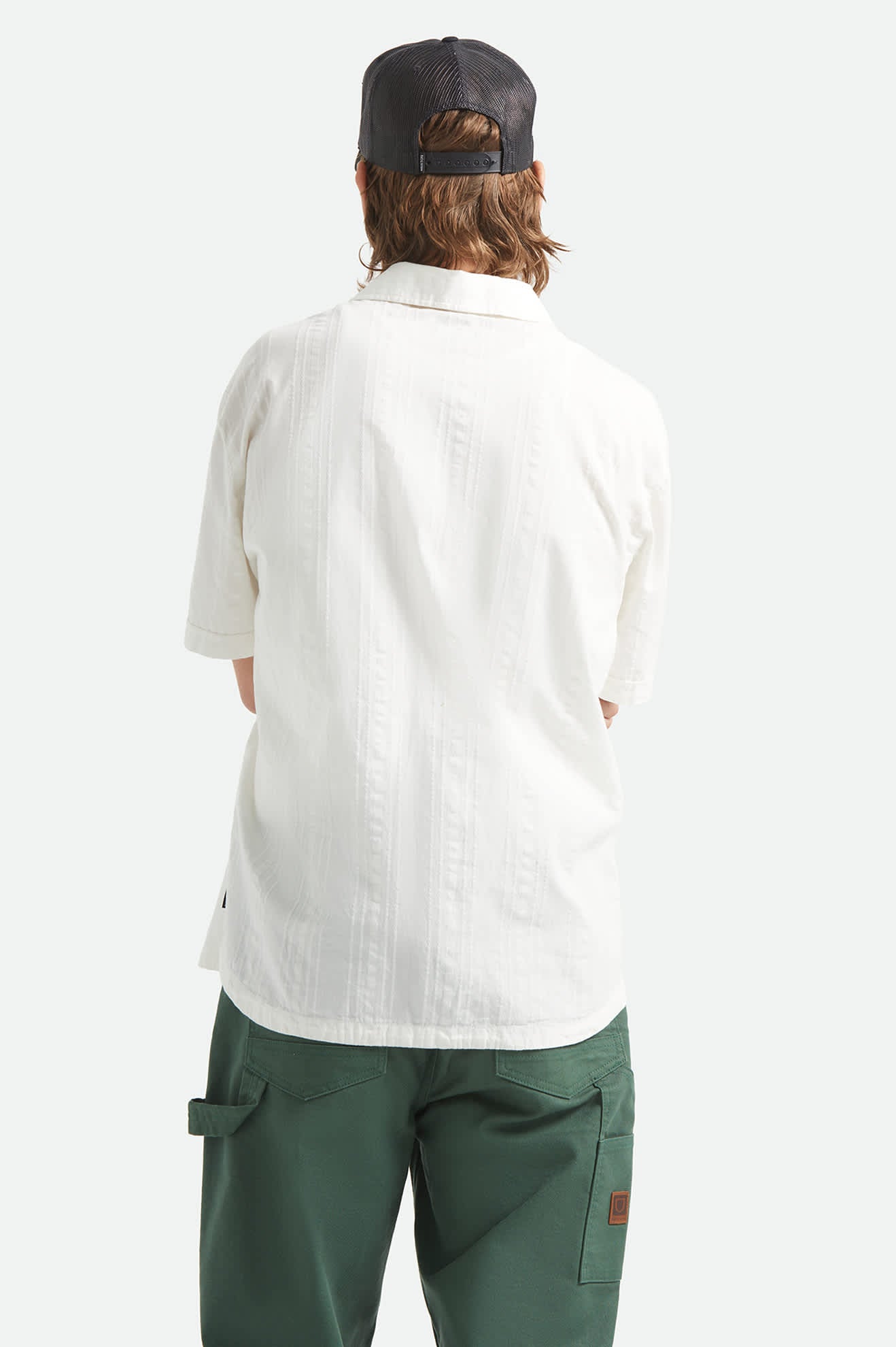Vintage Short Sleeve Shirt - Off White Jacquard Stripe - Image 4