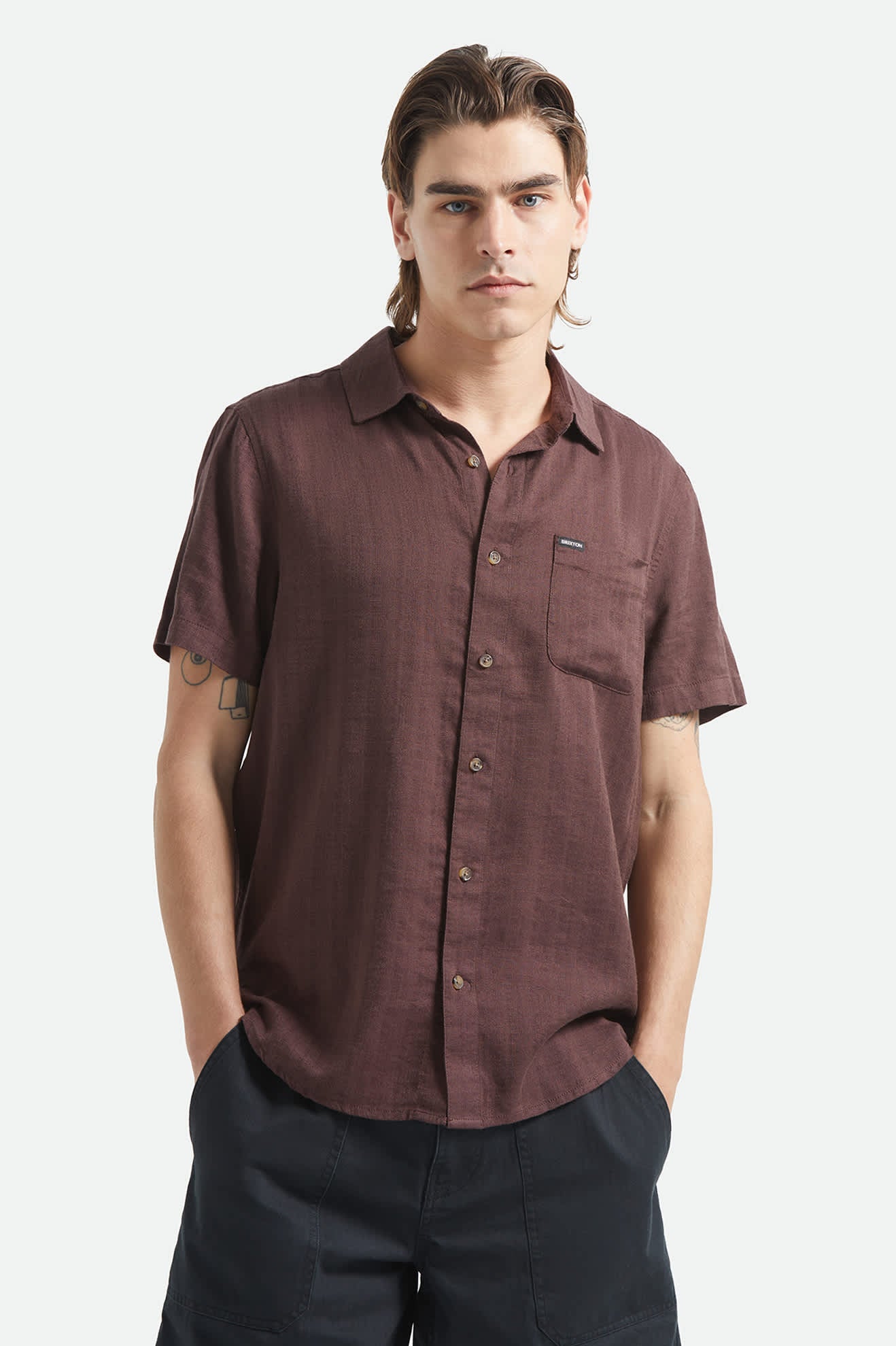 Charter Slub Short Sleeve Shirt - Chocolate - Image 2