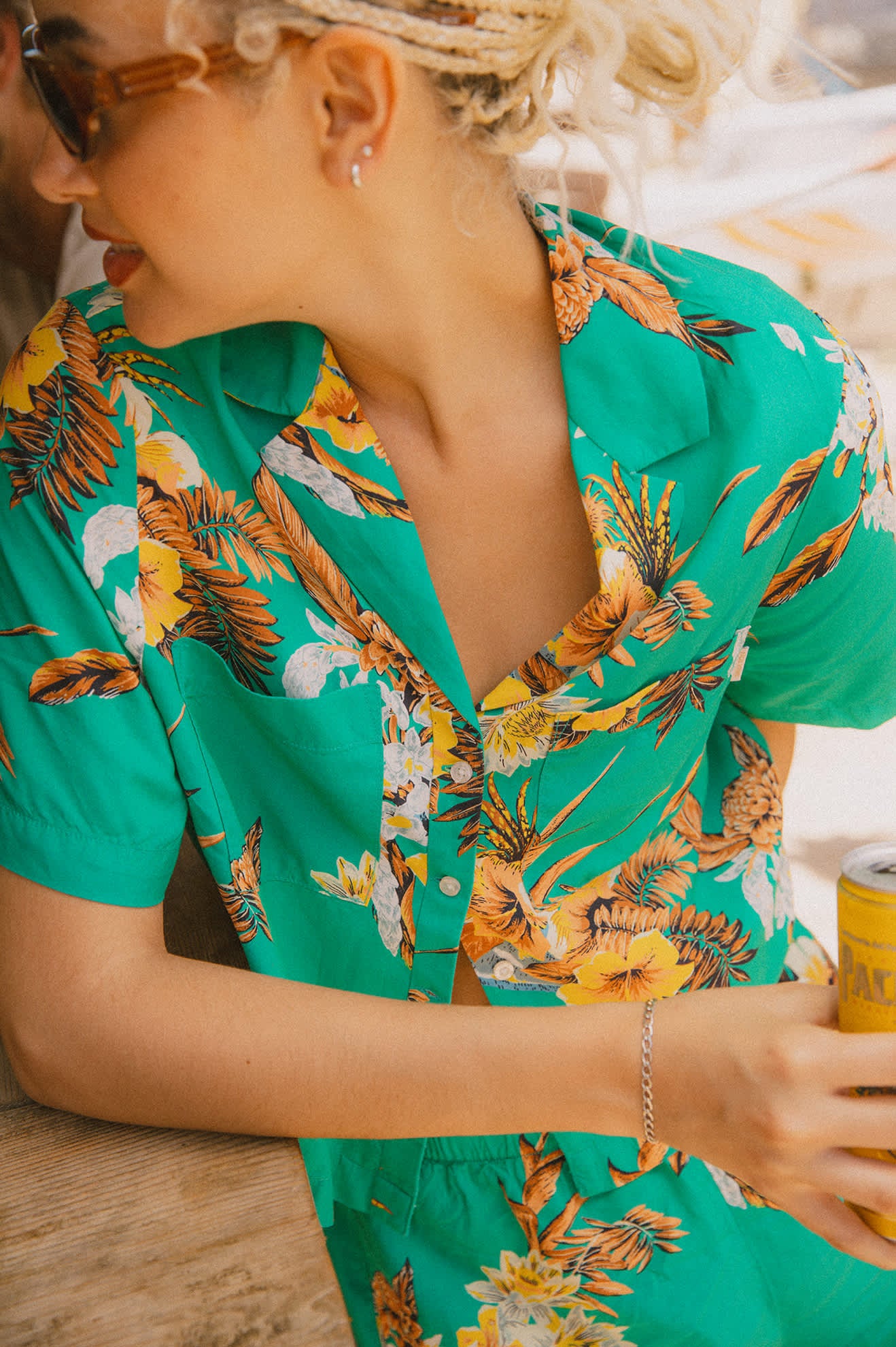 Campos Button Down Shirt - Retro Green Flor Campos - Image 4