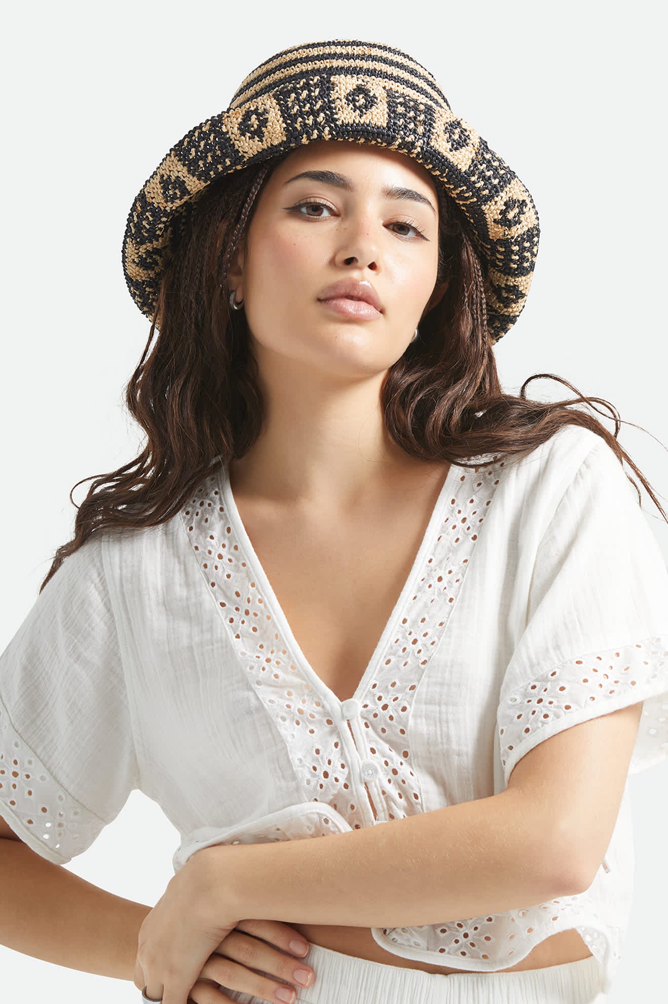 Redding Packable Straw Bucket Hat - Black/Natural - Image 2