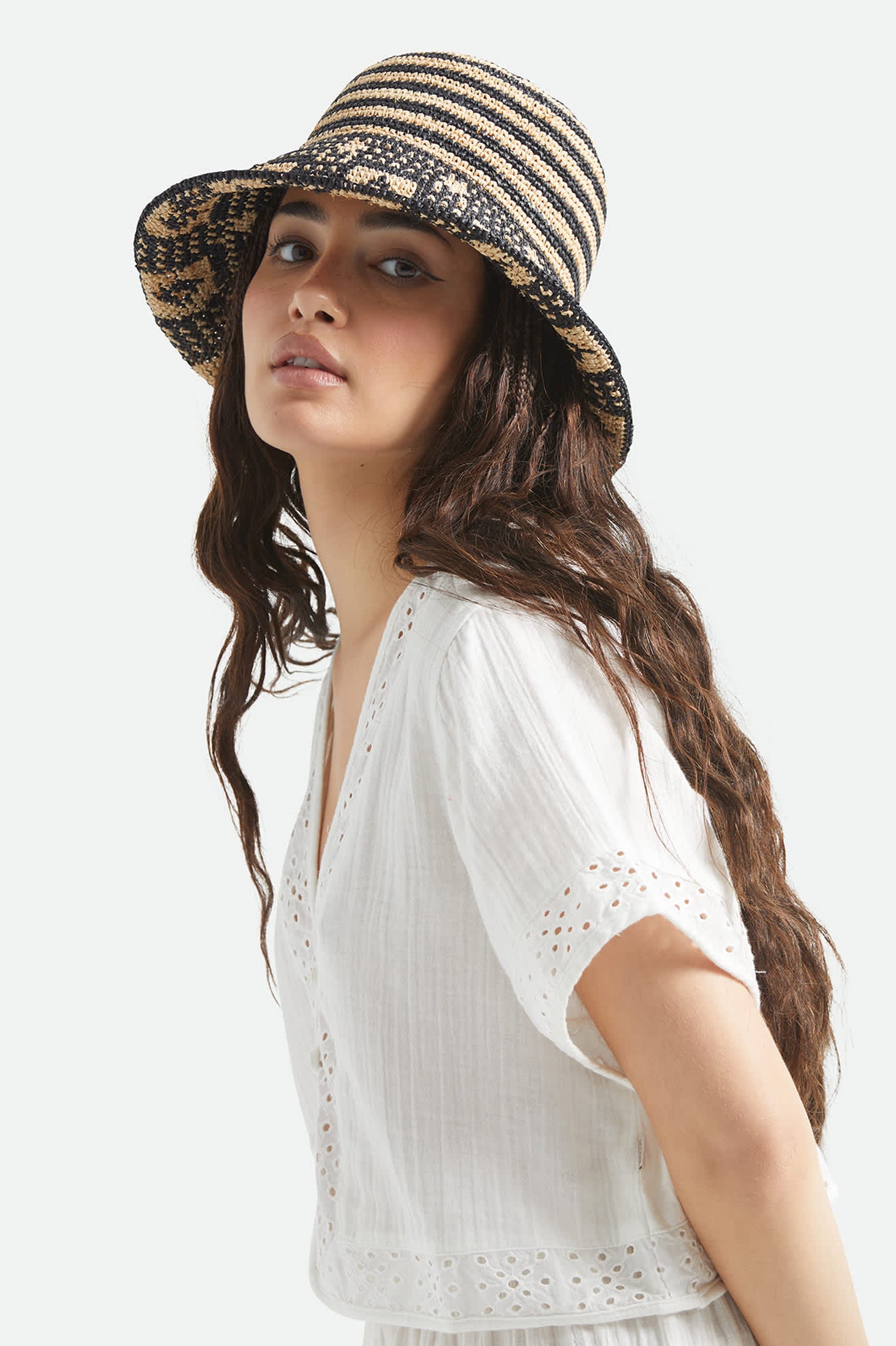 Redding Packable Straw Bucket Hat - Black/Natural - Image 5