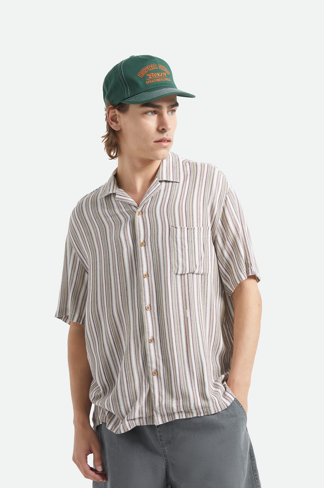 Bunker Twisted Stripe Short Sleeve Camp Collar Shirt - Robust Red - Image 2