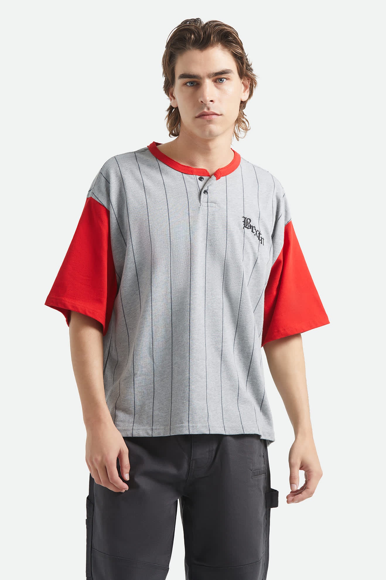 Boxy Short Sleeve Baseball T-Shirt - Heather Grey/Adrenaline Rush - Image 2