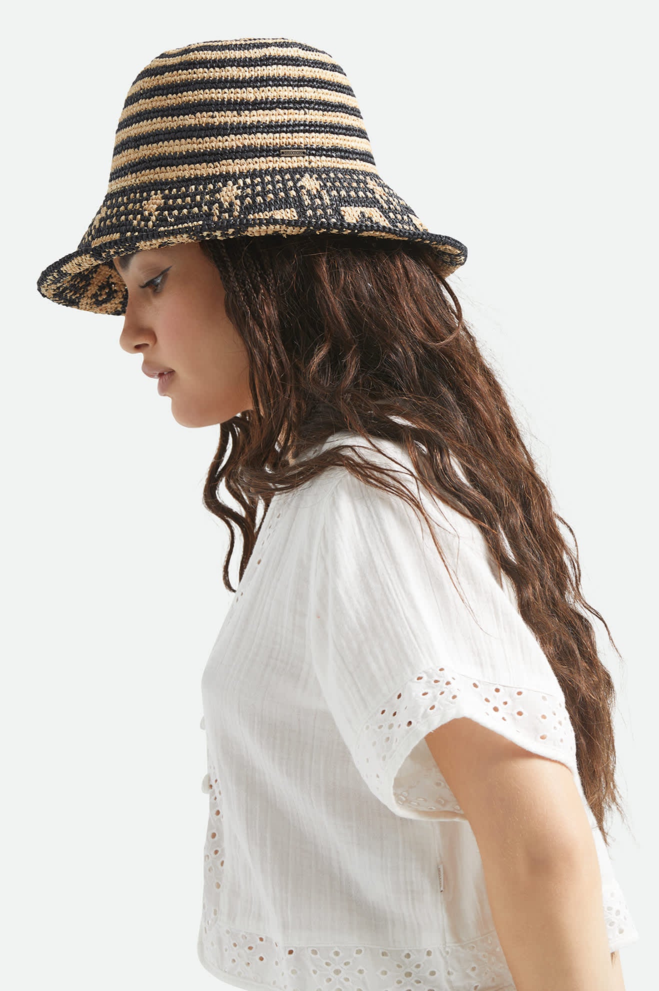 Redding Packable Straw Bucket Hat - Black/Natural - Image 3