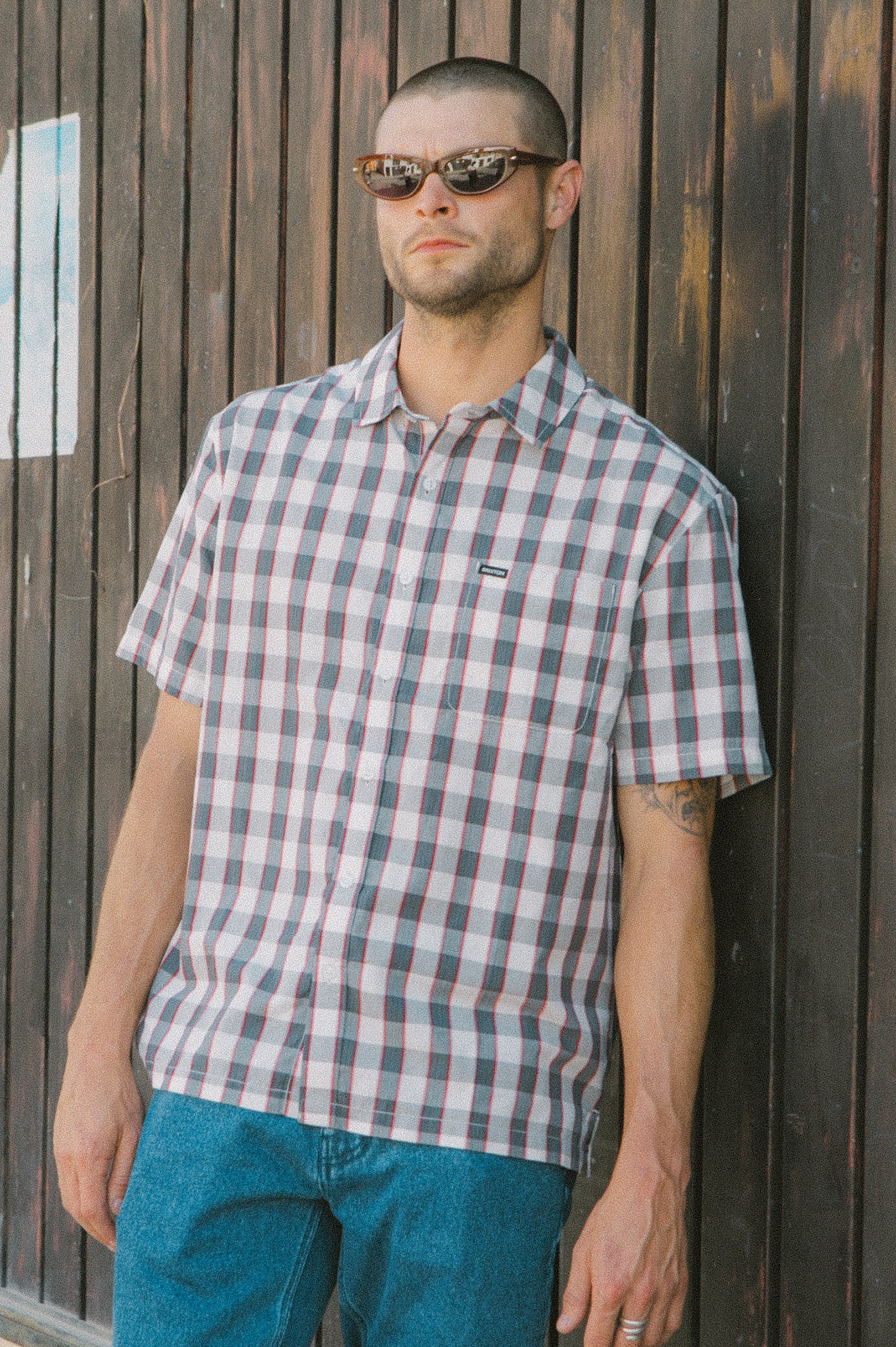 Cru Plaid Short Sleeve Shirt - Black/Off White/Red - Image 5