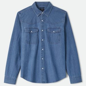 Waylon Lightweight Overshirt - Medium Wash Chambrey