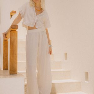 Seaside Eyelet Wide Leg Pant - Off White Eyelet