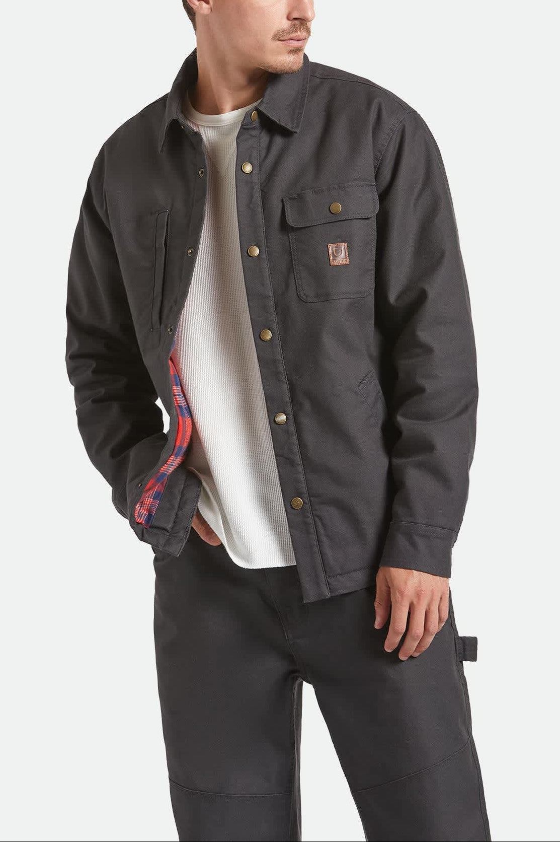 Builders Stretch Flannel Lined Jacket - Washed Black/Red - Image 2