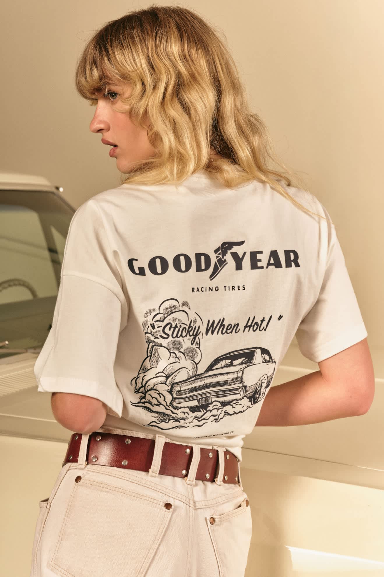 Goodyear Burnout Boxy Crew T-Shirt - Off White - Image 2