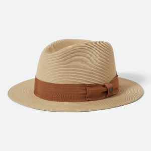 Roma Straw Packable Fedora - Natural/Bronze