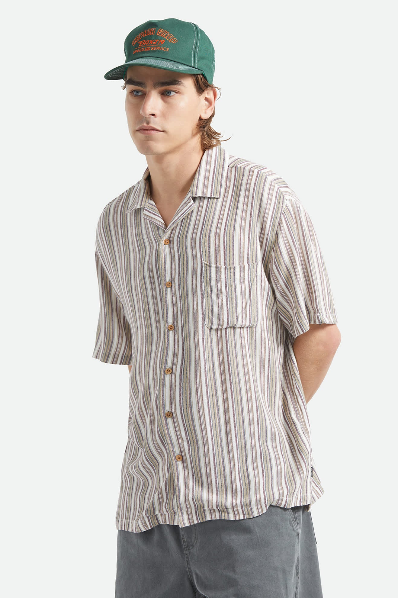 Bunker Twisted Stripe Short Sleeve Camp Collar Shirt - Robust Red - Image 6