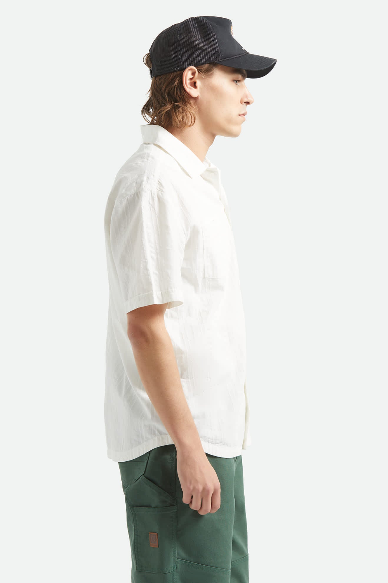 Vintage Short Sleeve Shirt - Off White Jacquard Stripe - Image 6
