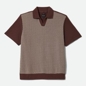Theo Jacquard Short Sleeve Polo - Chocolate/Off White