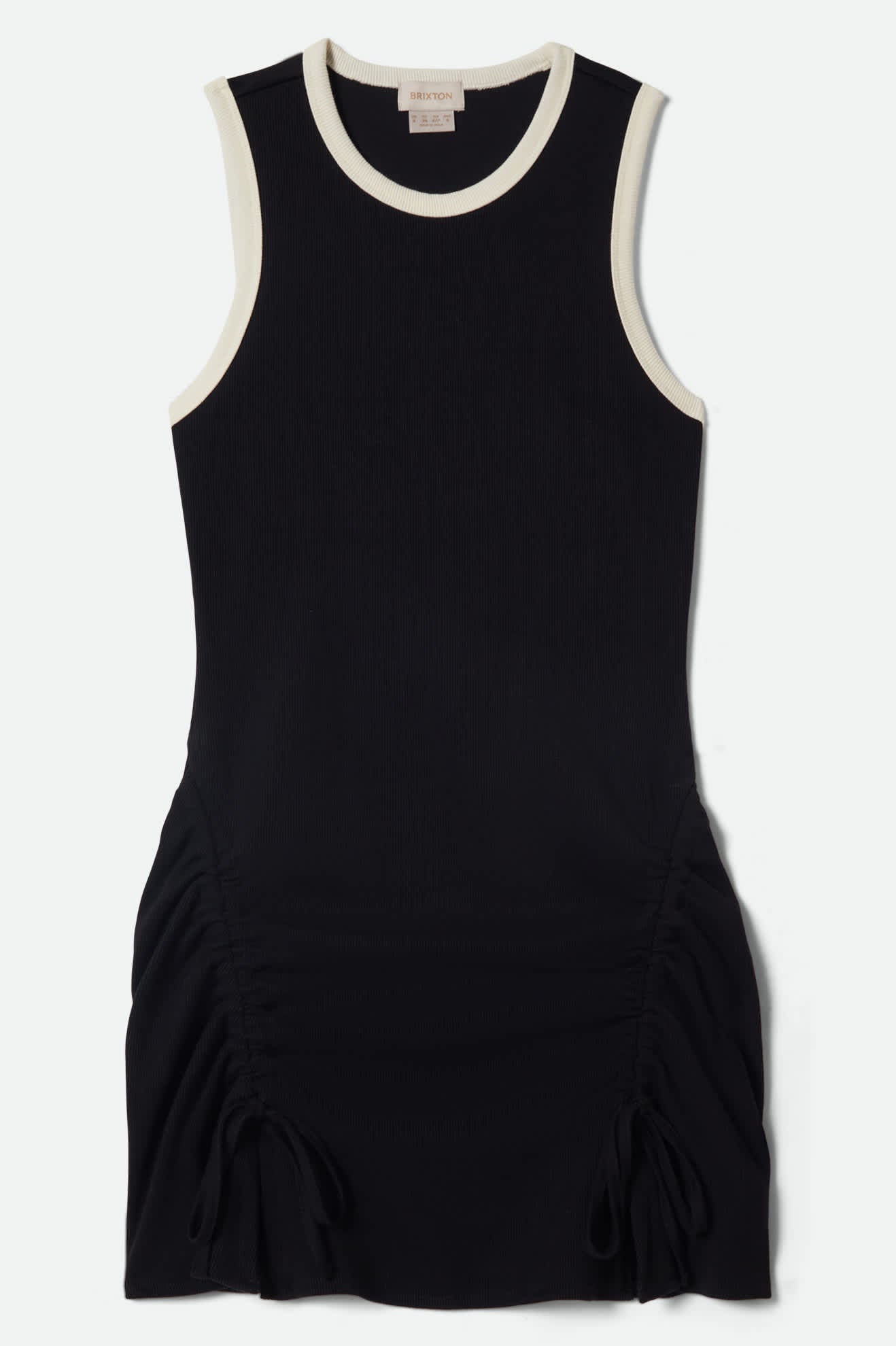 Ribbed Cinch Mini Dress - Black/Off White - Image 2
