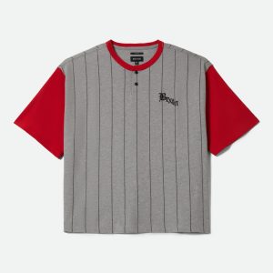 Boxy Short Sleeve Baseball T-Shirt - Heather Grey/Adrenaline Rush