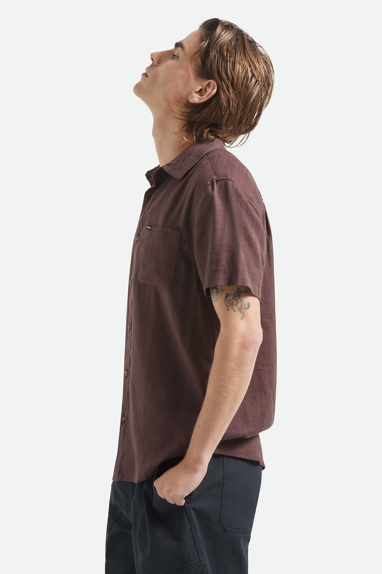 Charter Slub Short Sleeve Shirt - Chocolate - Image 3