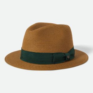 Roma Straw Packable Fedora - Dark Tan/Primal Green
